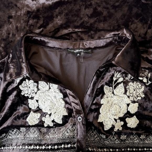 Andree By Unit Velvet Embroidered Boho Tunic Top Plus 2X Long Sleeve Brown - Picture 4 of 4